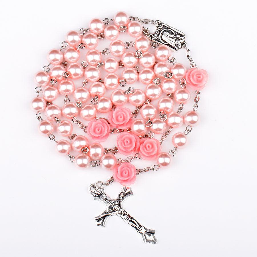 FREE Pink Rose Rosary with Lourdes Medal