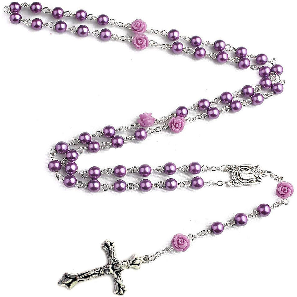 FREE Purple Rose Rosary w/ Lourdes Medal