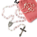 Light Pink Miraculous Medal Rosary with Velvet Bag