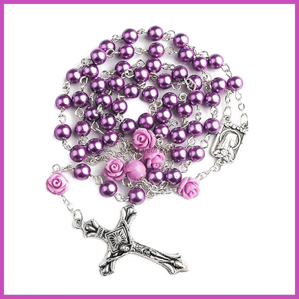 FREE Purple Rose Rosary w/ Lourdes Medal