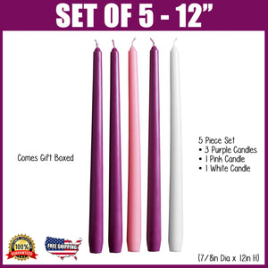 12" Advent Taper 5-Candle Set