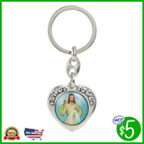 Divine Mercy/Jesus I Trust in You Floral Heart Key Chain