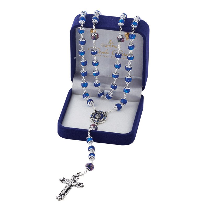 8mm Miraculous Mary Rosary - Sapphire w/ Gift Box