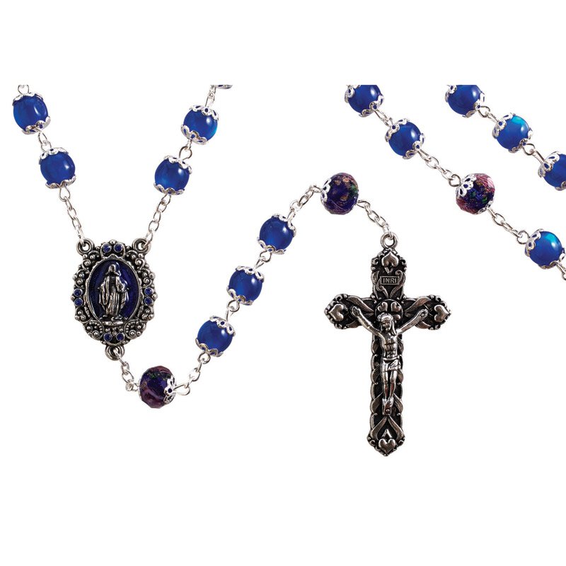 8mm Miraculous Mary Rosary - Sapphire w/ Gift Box
