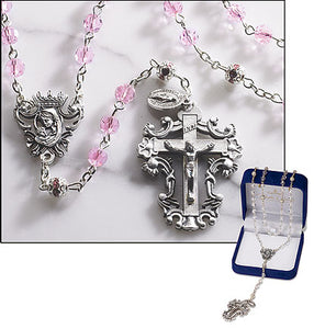 Pink Diamond-Cut Crystal Rosary