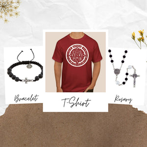 St Benedict Feast Day Bundle (T-Shirt, Rosary & Bracelet)