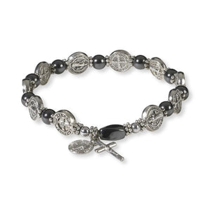 St. Benedict Stretch Hematite Rosary Bracelet