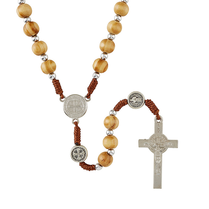 Olive Wood Finish St. Benedict Cord Rosary